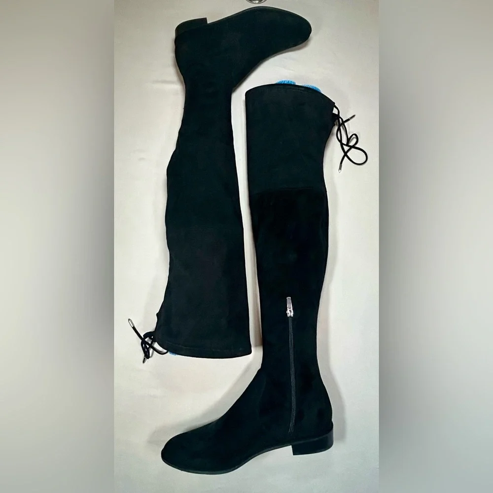 Marc Fisher Over The Knee Boots Faux Suede Black Womens 9.5 Low Heel Round Toe